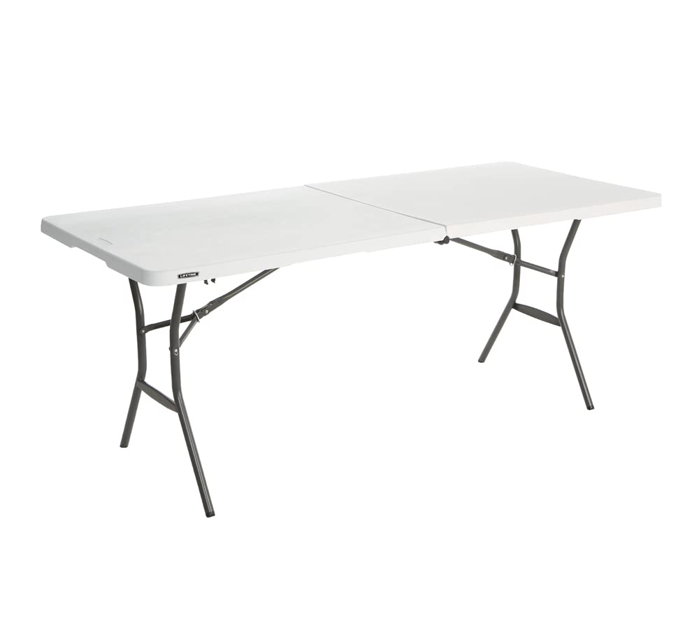 LIFETIME 25011 fold-in-half table, 6 ft, white granite for indoor or outdoor use
