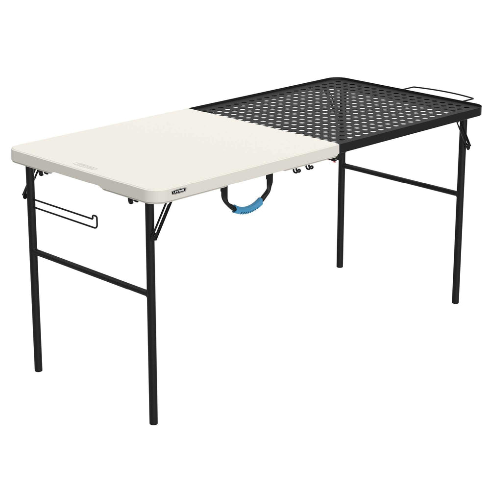 Lifetime 5-Foot Tailgate Table with Grill Rack provides a sturdy surface for hot items at outdoor gatherings