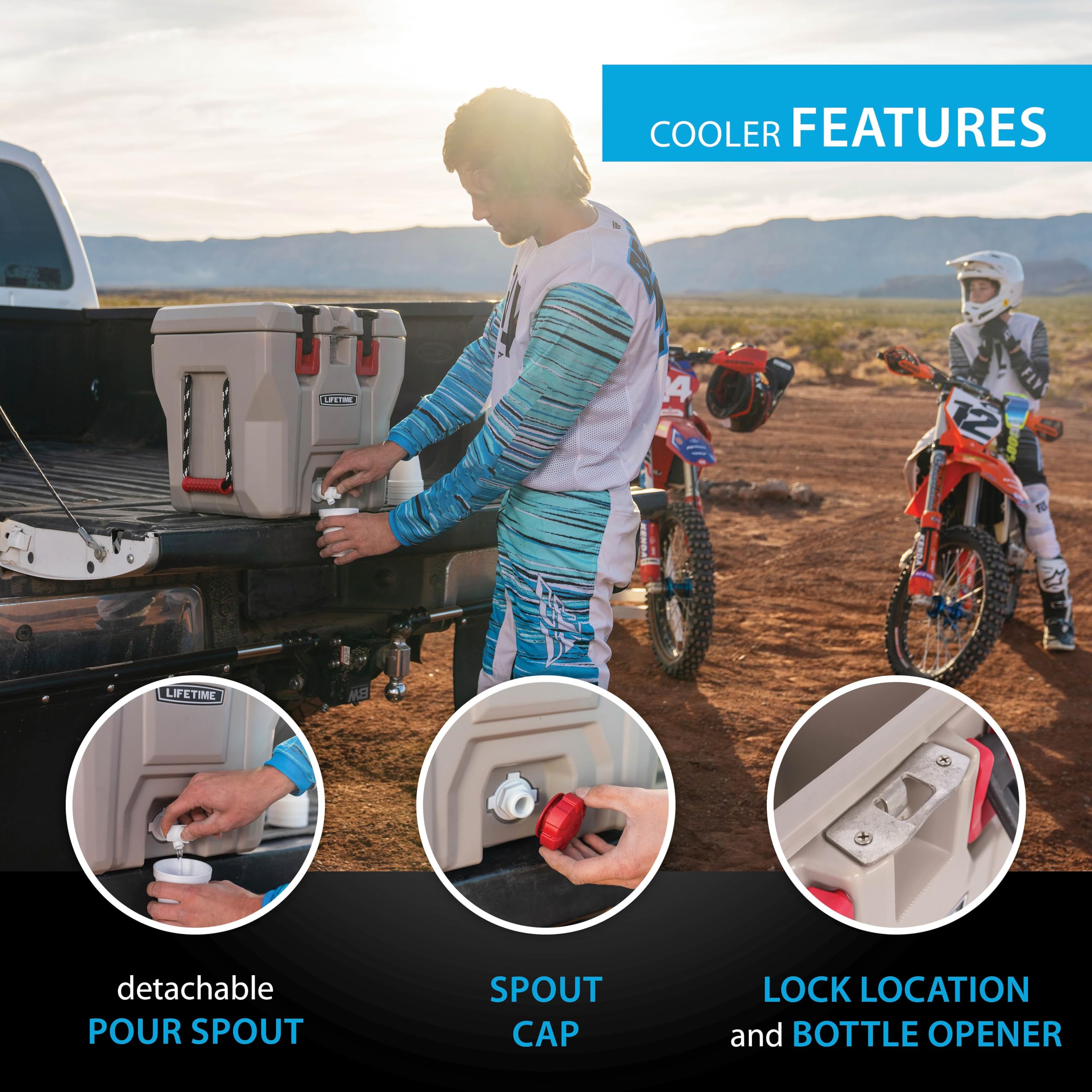 LIFETIME spill-proof lid keeps contents secure during transport.