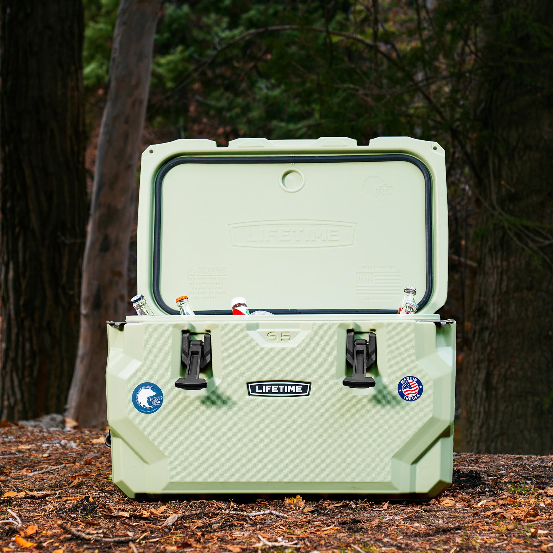 Lifetime bottle openers built into the cooler add convenience at camps.