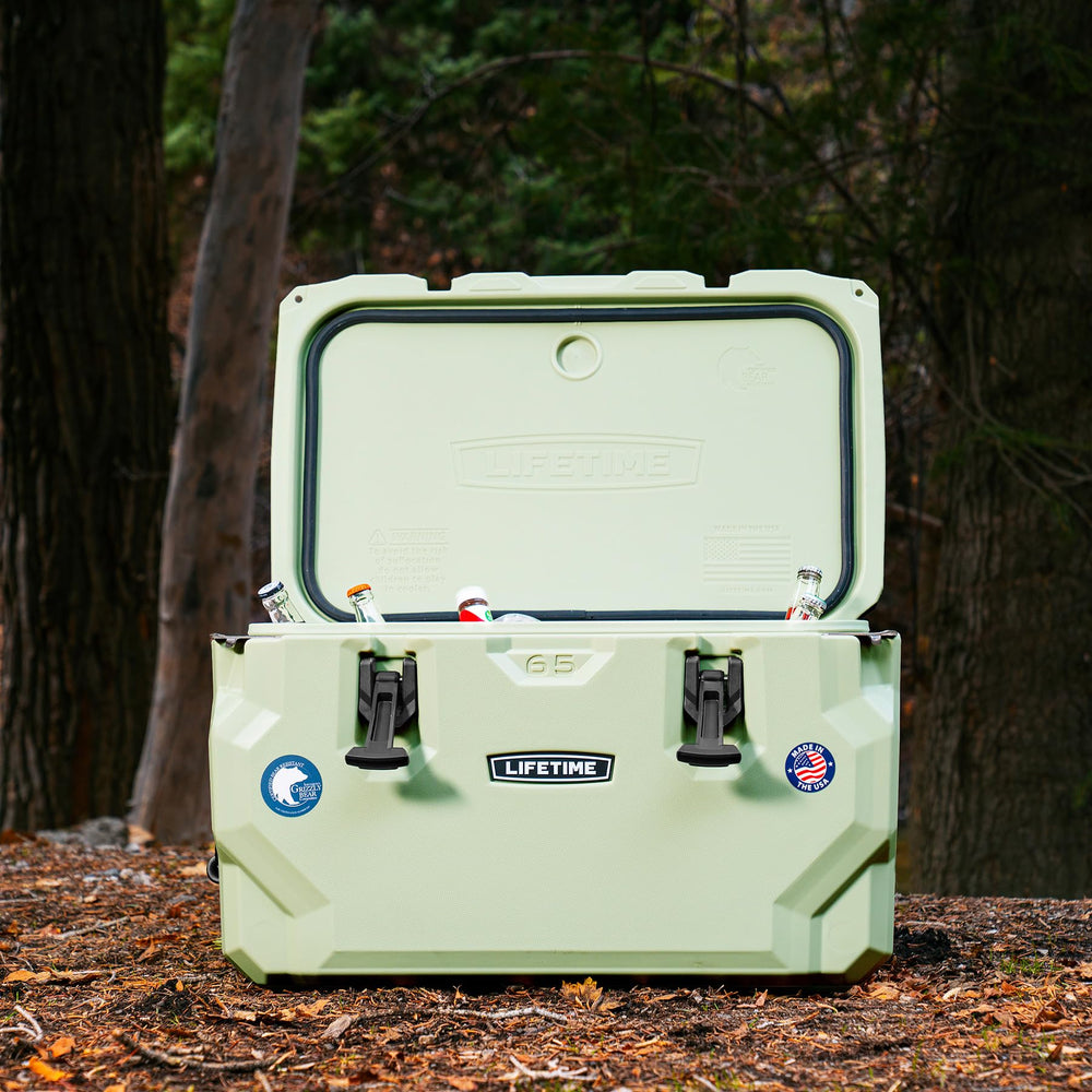 Lifetime bottle openers built into the cooler add convenience at camps.