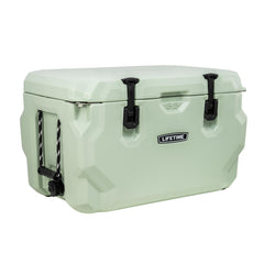 Lifetime 65-Quart hard cooler side view with sturdy handles for rugged trips.