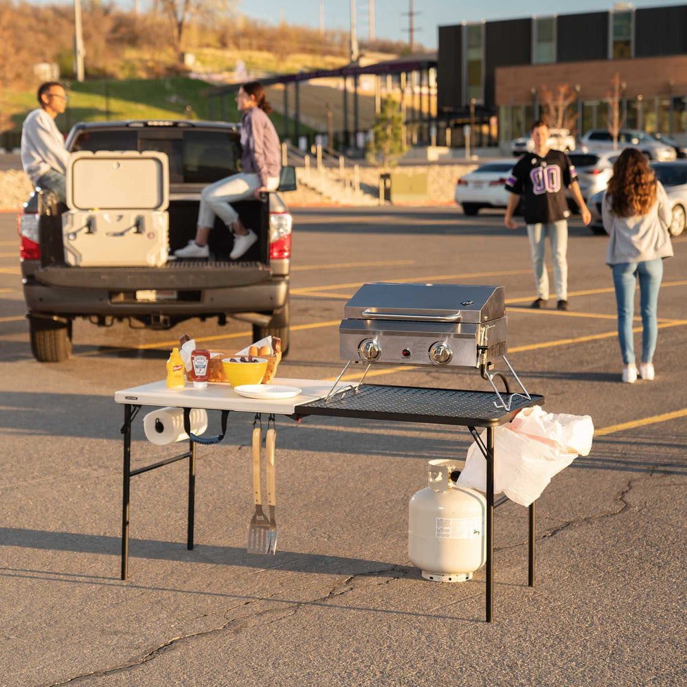 Lifetime Tailgate Table folds for compact portability and easy car packing