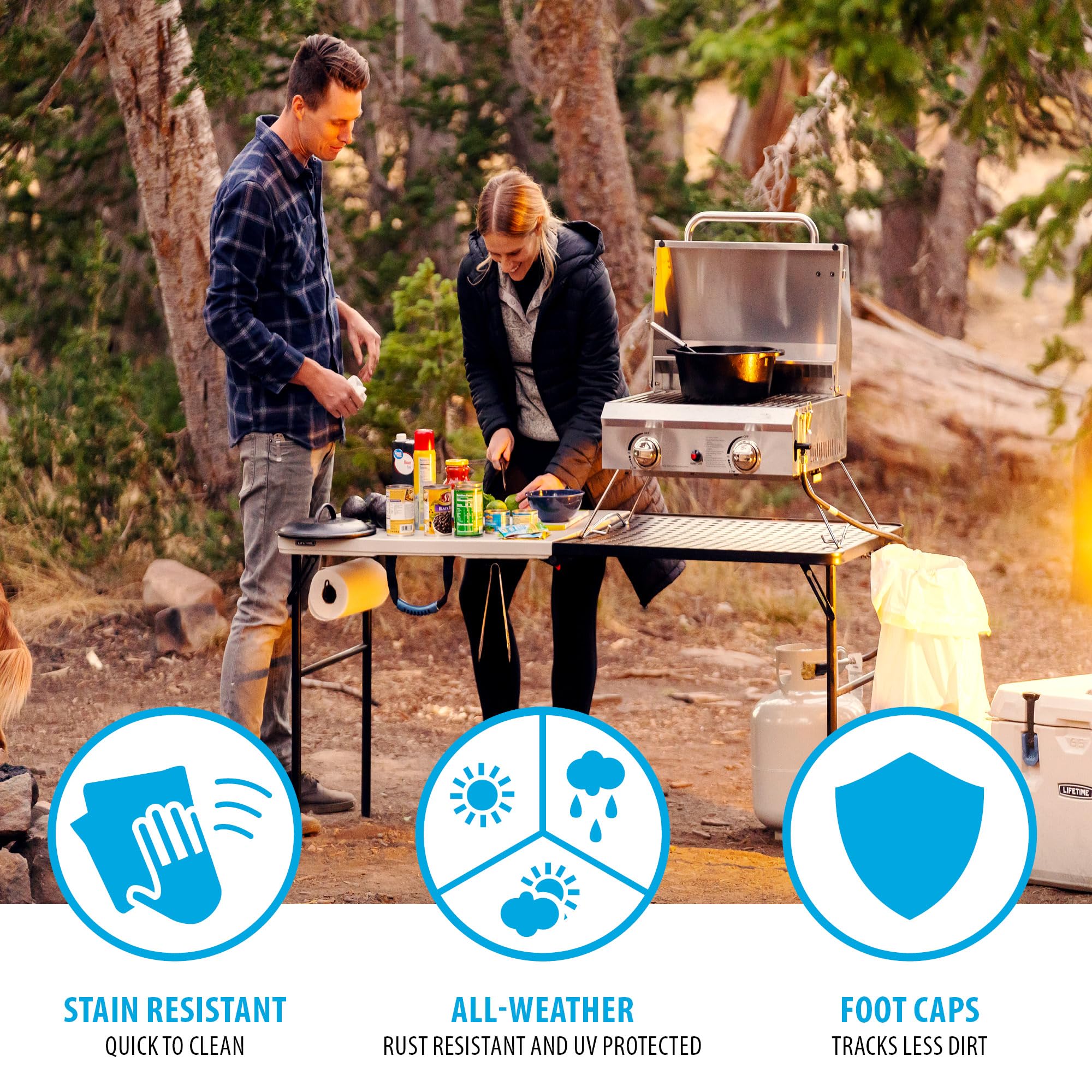 Lifetime Tailgate Table opens to 68.4 inches for ample workspace