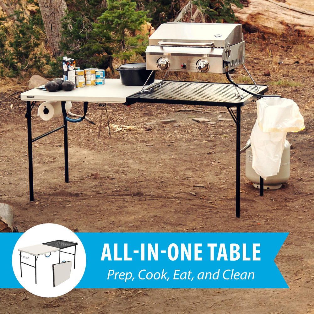 Lifetime Tailgate Table features built-in paper towel holder for quick cleanups