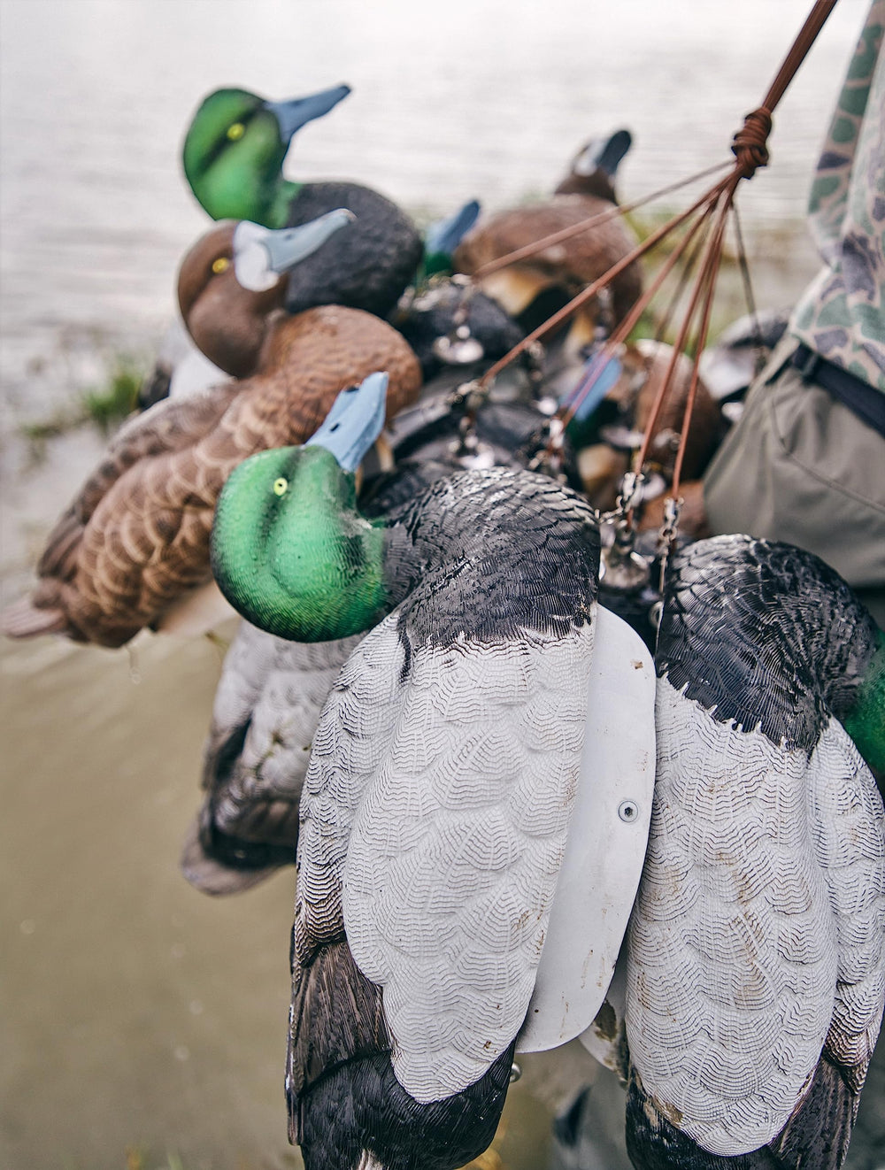 Includes four drakes and two hens with removable keel weights.