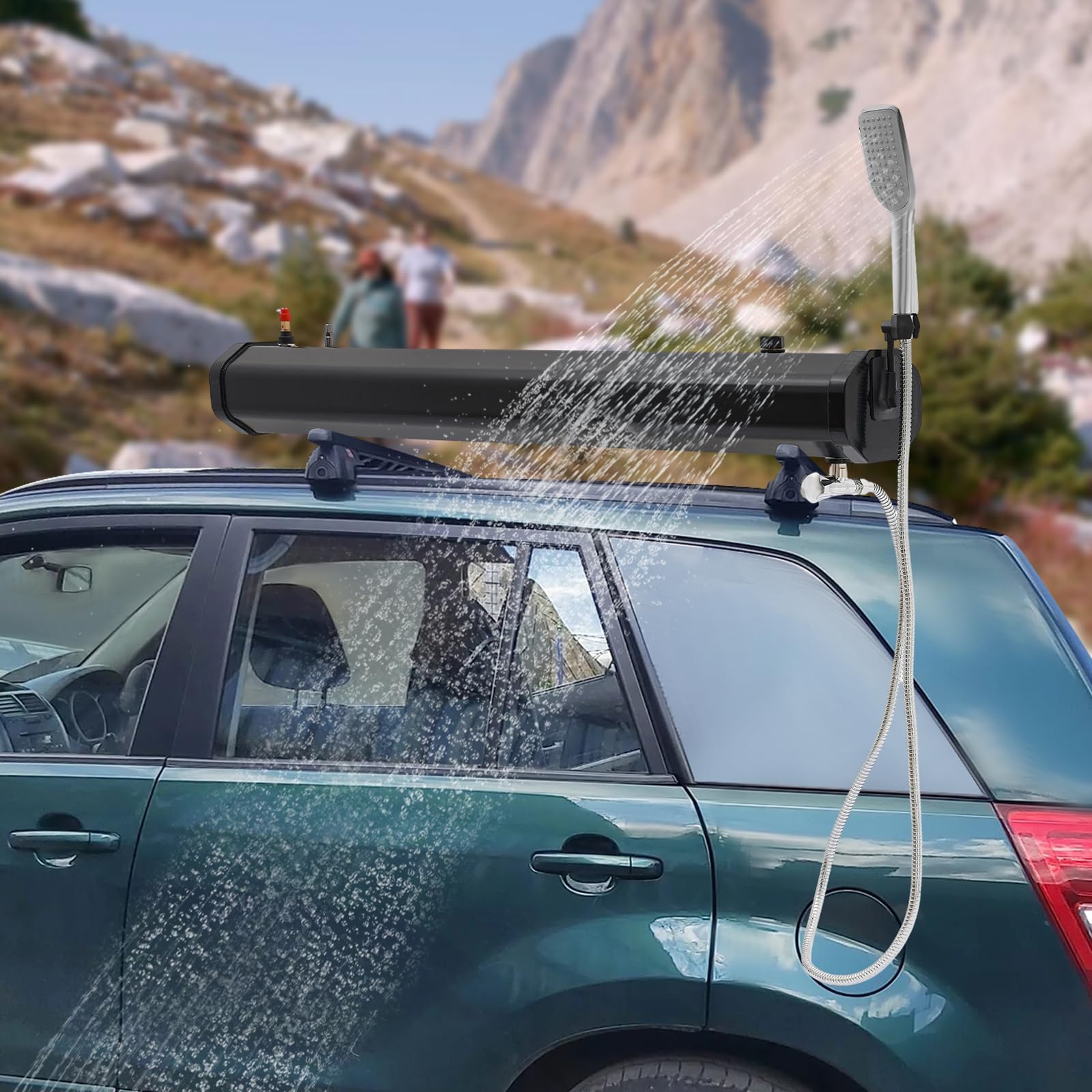Liffshsy shower head detail with steady water flow.