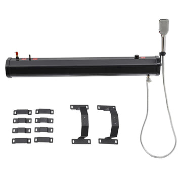 Liffshsy solar camping shower mounted on roof for convenient on-the-go rinsing.