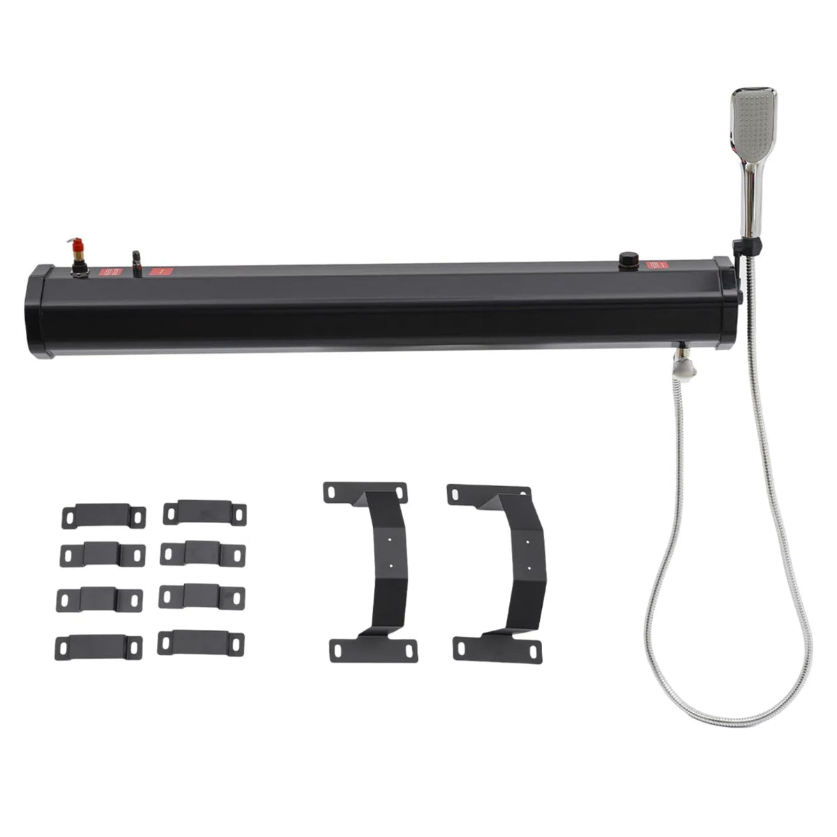Liffshsy solar camping shower mounted on roof for convenient on-the-go rinsing.