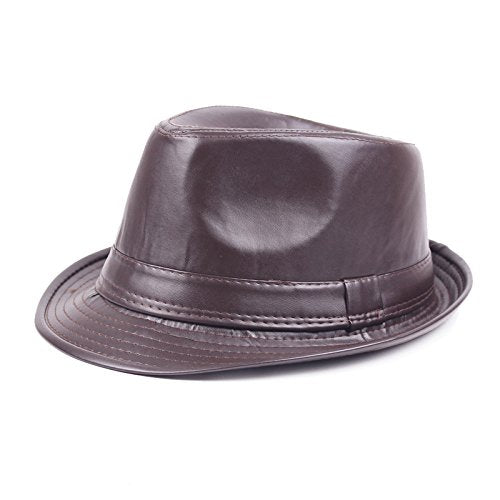 Lifup brown PU leather fedora hat for everyday wear and outdoor activities