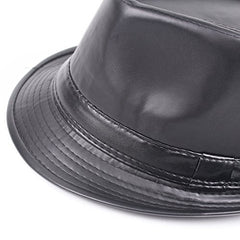Lifup fedora hat material close-up emphasizes PU leather texture and soft feel