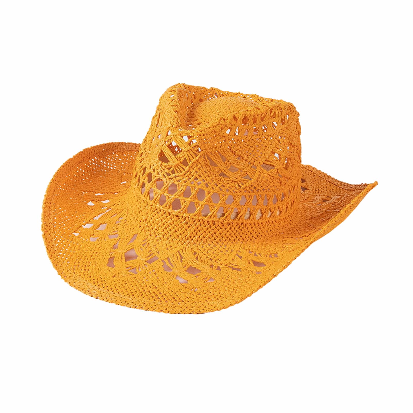 Lifup straw cowboy hat orange front view offers full sun shade.