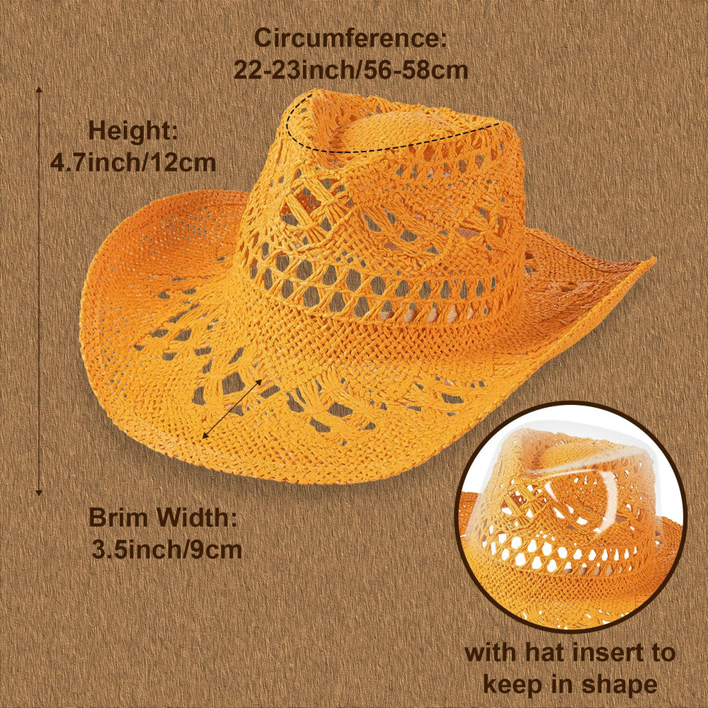 Lifup straw cowboy hat orange side view shows shapeable brim and casual styling.