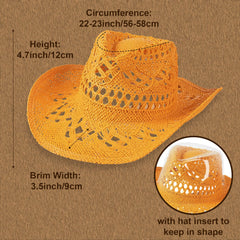 Lifup straw cowboy hat orange side view shows shapeable brim and casual styling.