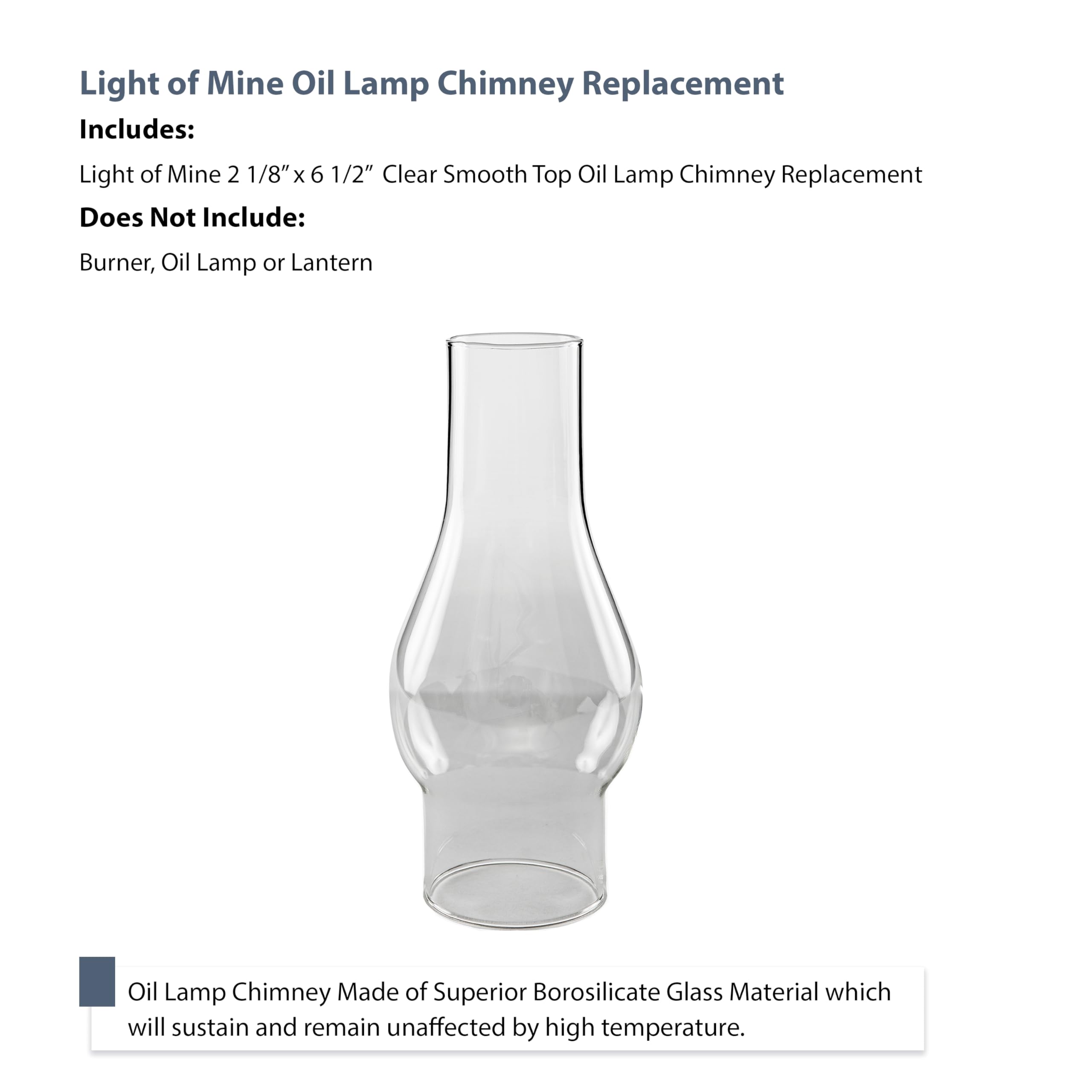 Light of Mine borosilicate chimney, clear, 6.5 inch height matches vintage lamps.