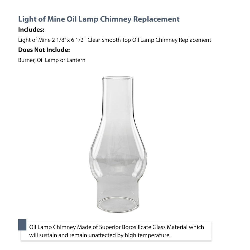 Light of Mine borosilicate chimney, clear, 6.5 inch height matches vintage lamps.