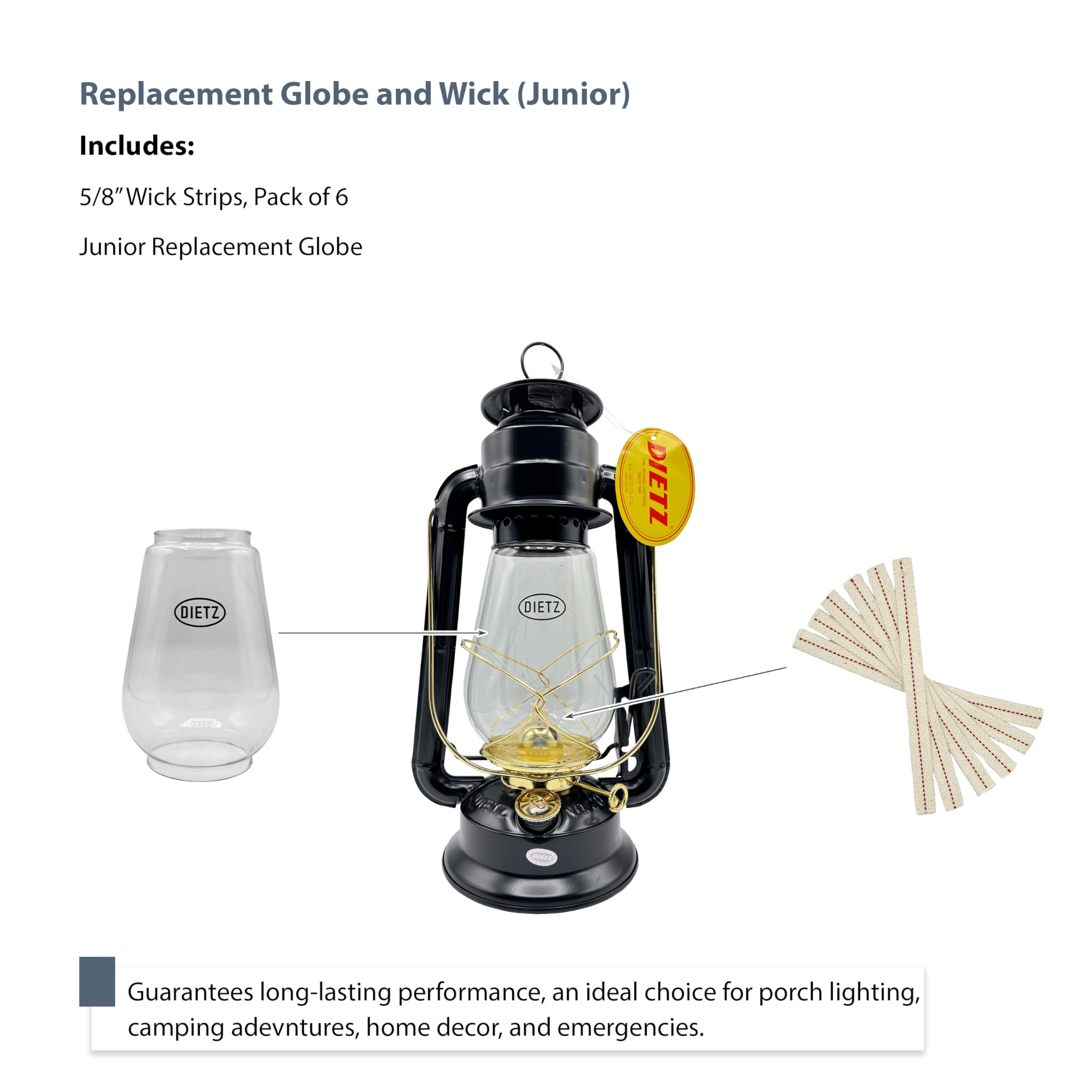 Light of Mine replacement kit includes globe and wick strips for Dietz 20 Junior
