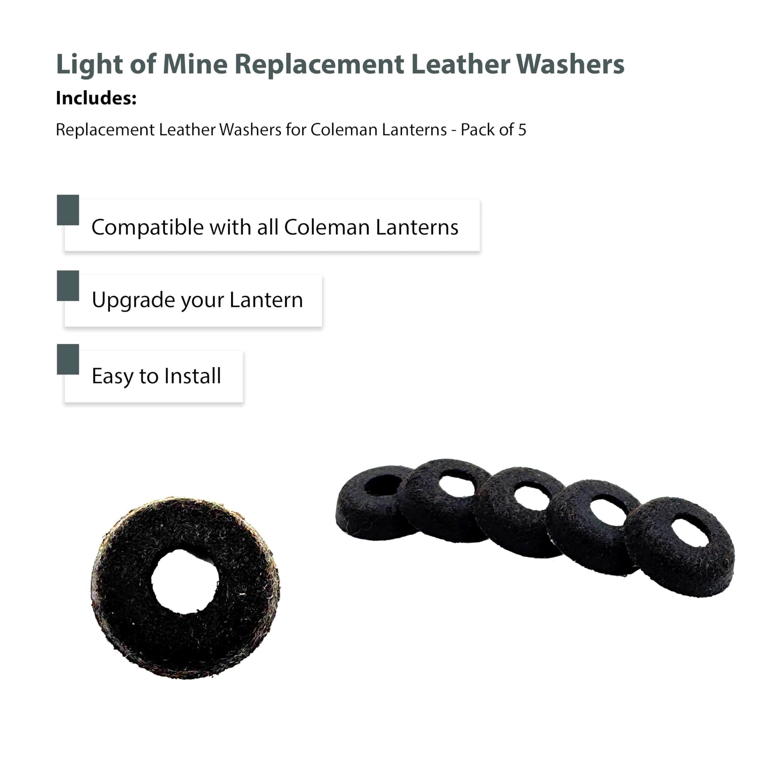 Light of Mine leather washer closeup, showing durable material and snug fit.