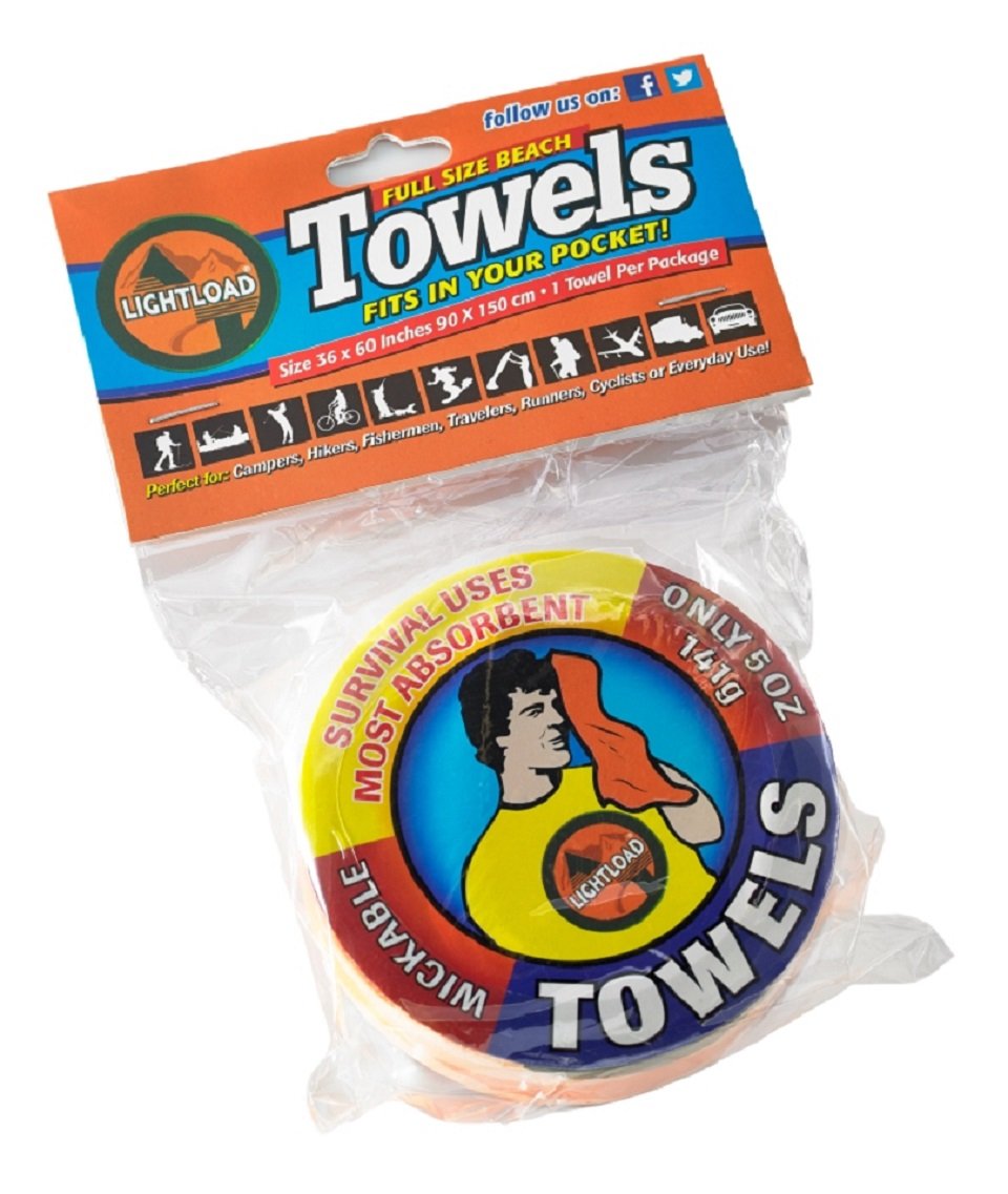 Lightload Beach Towel ultralight 4.5 oz folded for easy packing.