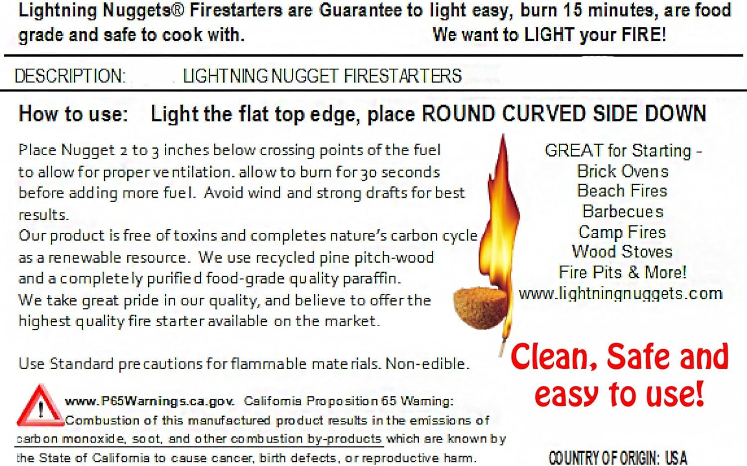 Lightning Nuggets indoor-outdoor use supports versatile fires with minimal setup.