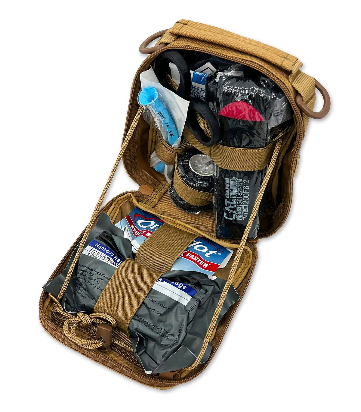 Lightning X Premium IFAK MOLLE pouch in tan for modular gear integration.