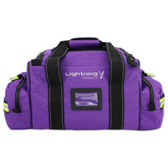 Lightning X Products ergonomic reflective shoulder strap on purple bag for comfort during shifts.