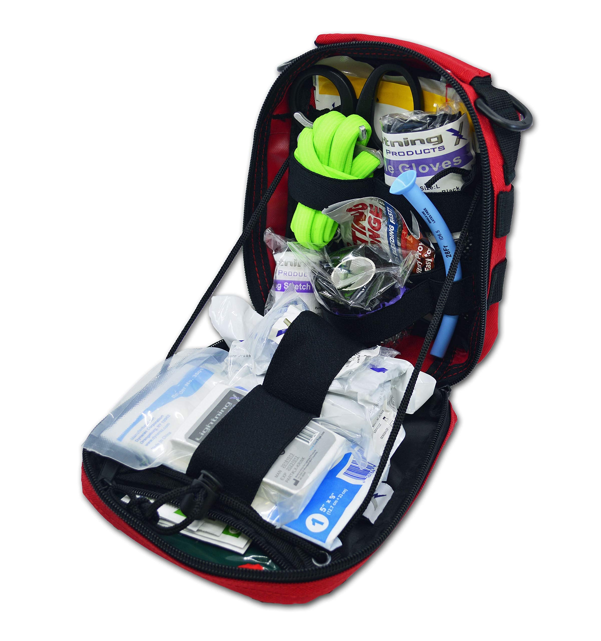 Lightning X gunshot trauma kit in red IFAK pouch for rapid access