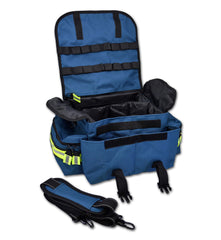 Lightning X Products navy blue jump bag highlights quick-access compartments for emergency responders.
