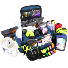 Lightning X Products stocked blue front view of EMT trauma bag highlighting readiness