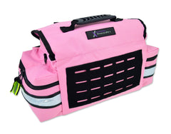 Lightning X pink EMT bag in action, portable first responder kit for rapid scene response.