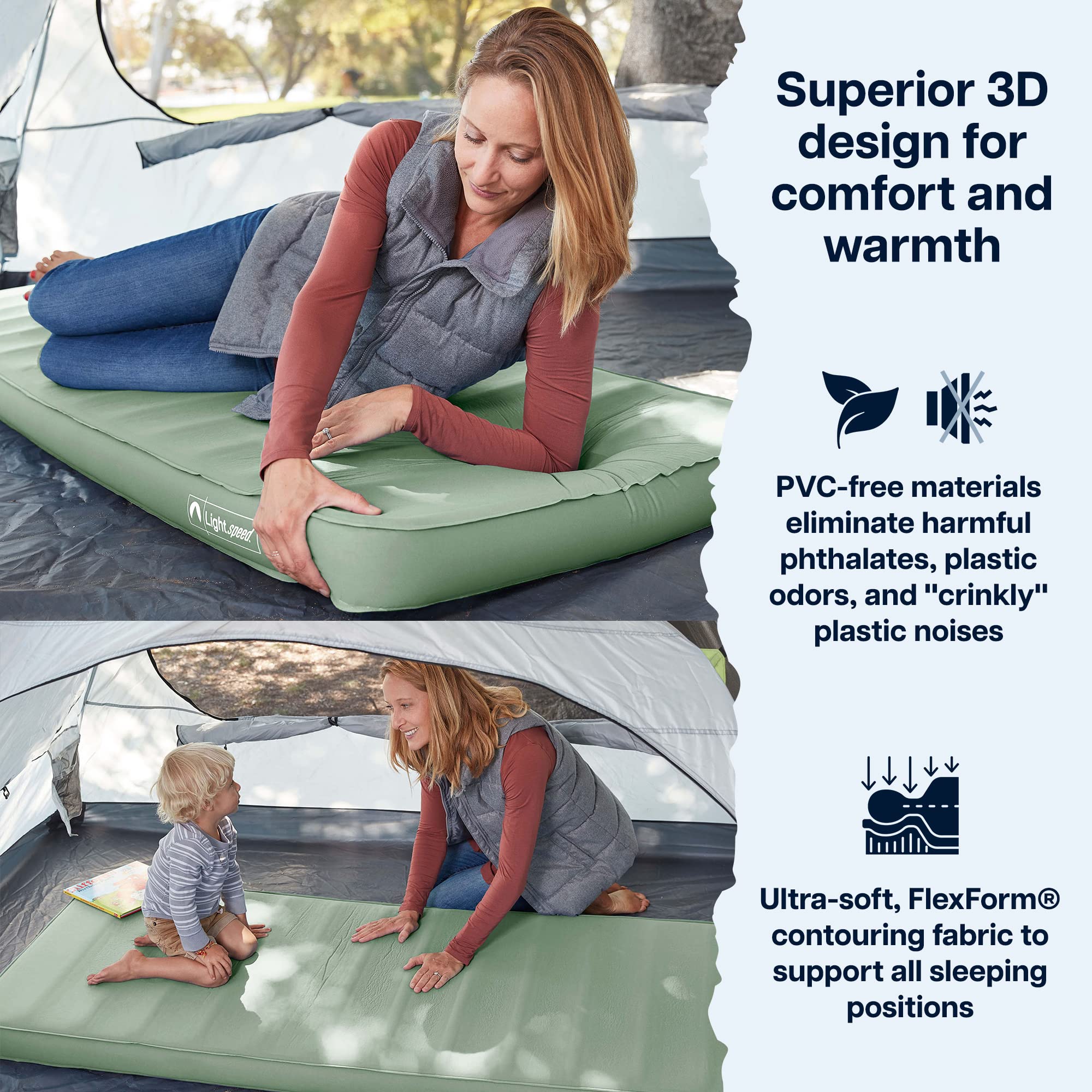 Lightspeed Outdoors ECO 3D Deluxe FlexForm sleep pad, rolled up for compact carry