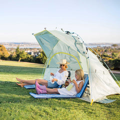 Lightspeed Outdoors ECO QuickShelter beach tent side-angled view shows stability and wind resistance