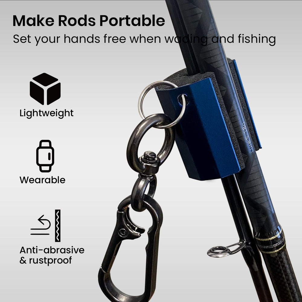 Lightweight aluminum alloy rod clip worn on bag or vest