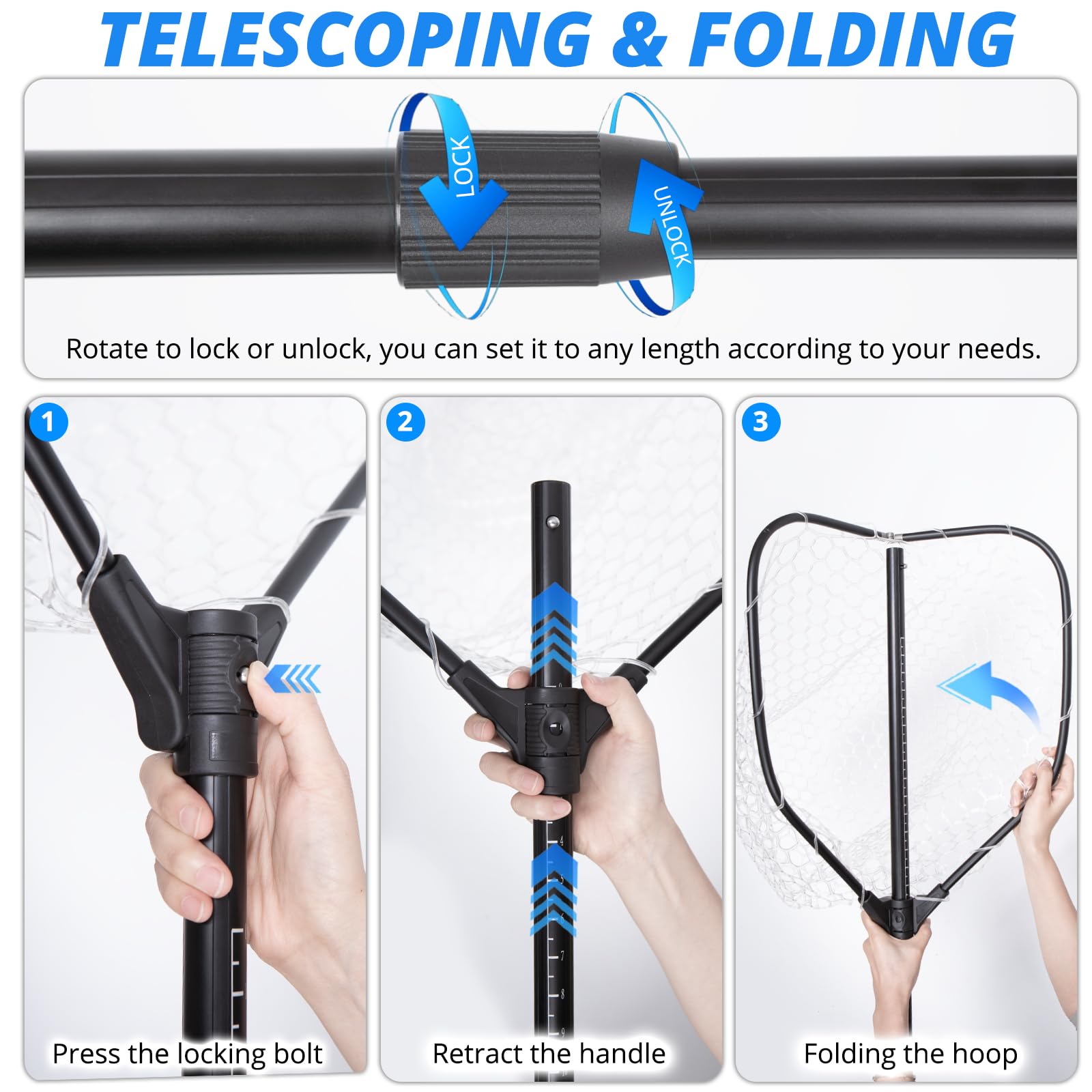 Lightweight landing net weighing about 1.7 pounds