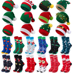 Liitrsh 24 Pack Christmas knitted beanie hats and socks set – assorted festive colors