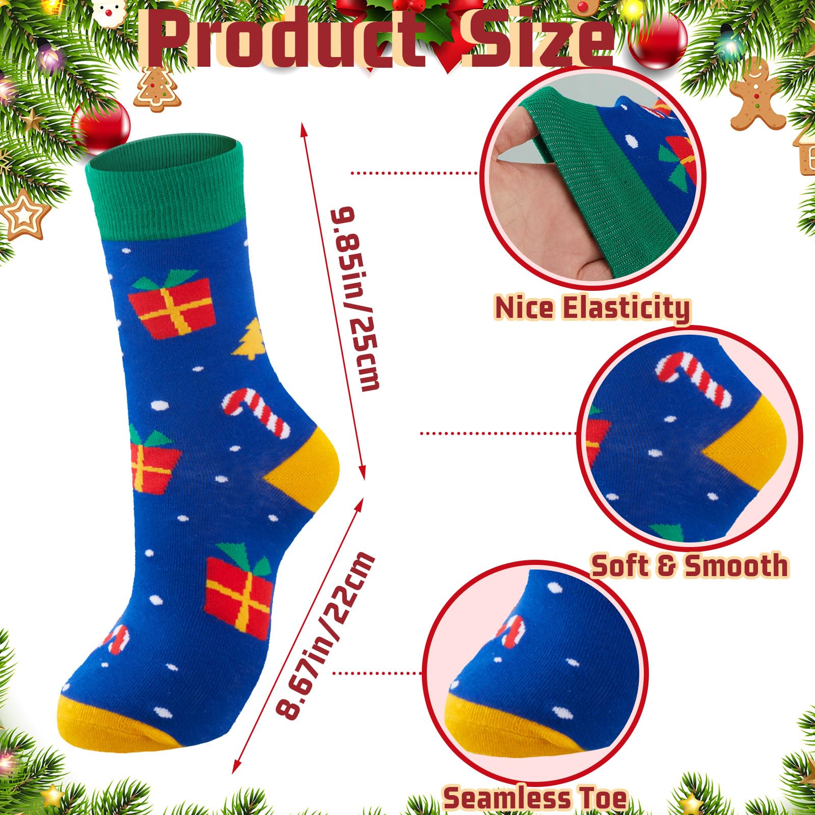 Close-up of Liitrsh Christmas knit beanie hats and crew socks
