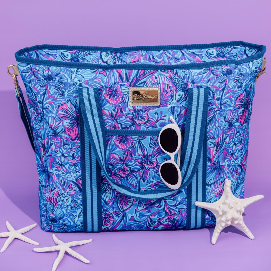 Lilly Pulitzer exterior pocket and zipper showcase organization for snacks and small items.