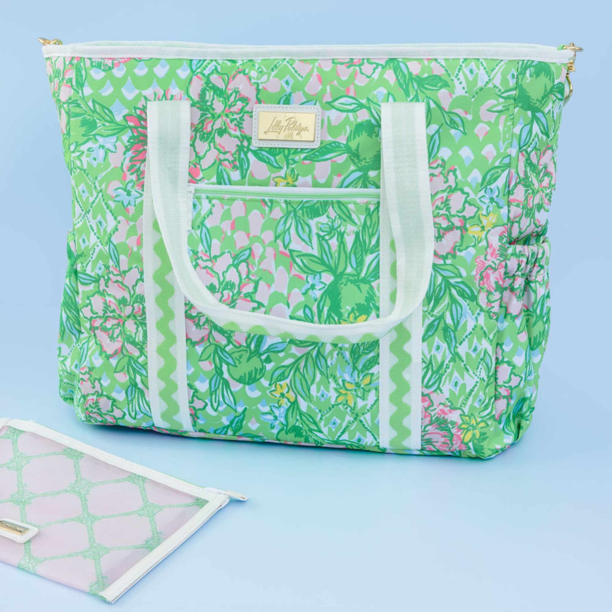 Lilly Pulitzer cooler opened to reveal flexible storage and organization