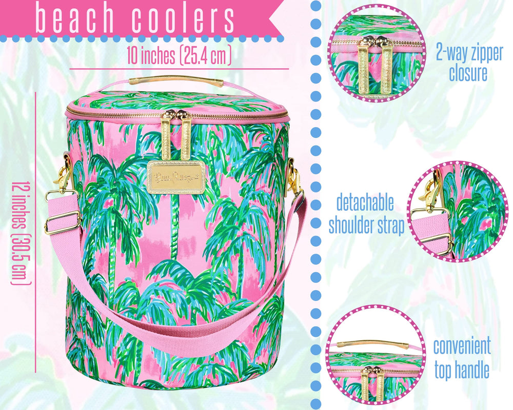 Lilly Pulitzer Suite Views cooler strap adjusted for hands-free carrying comfort.
