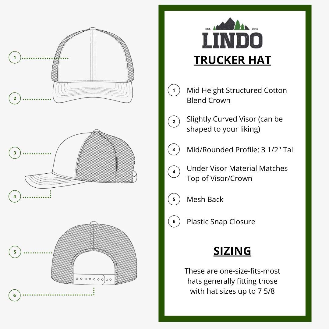 LINDO Trucker Hat curved bill that can be shaped to your preference.
