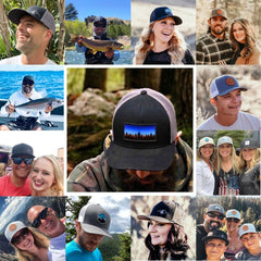 LINDO Trucker Hat Tree Line Sunset Black - side view