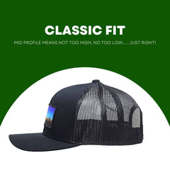LINDO Trucker Hat Tree Line Sunset Black - back view with snapback closure