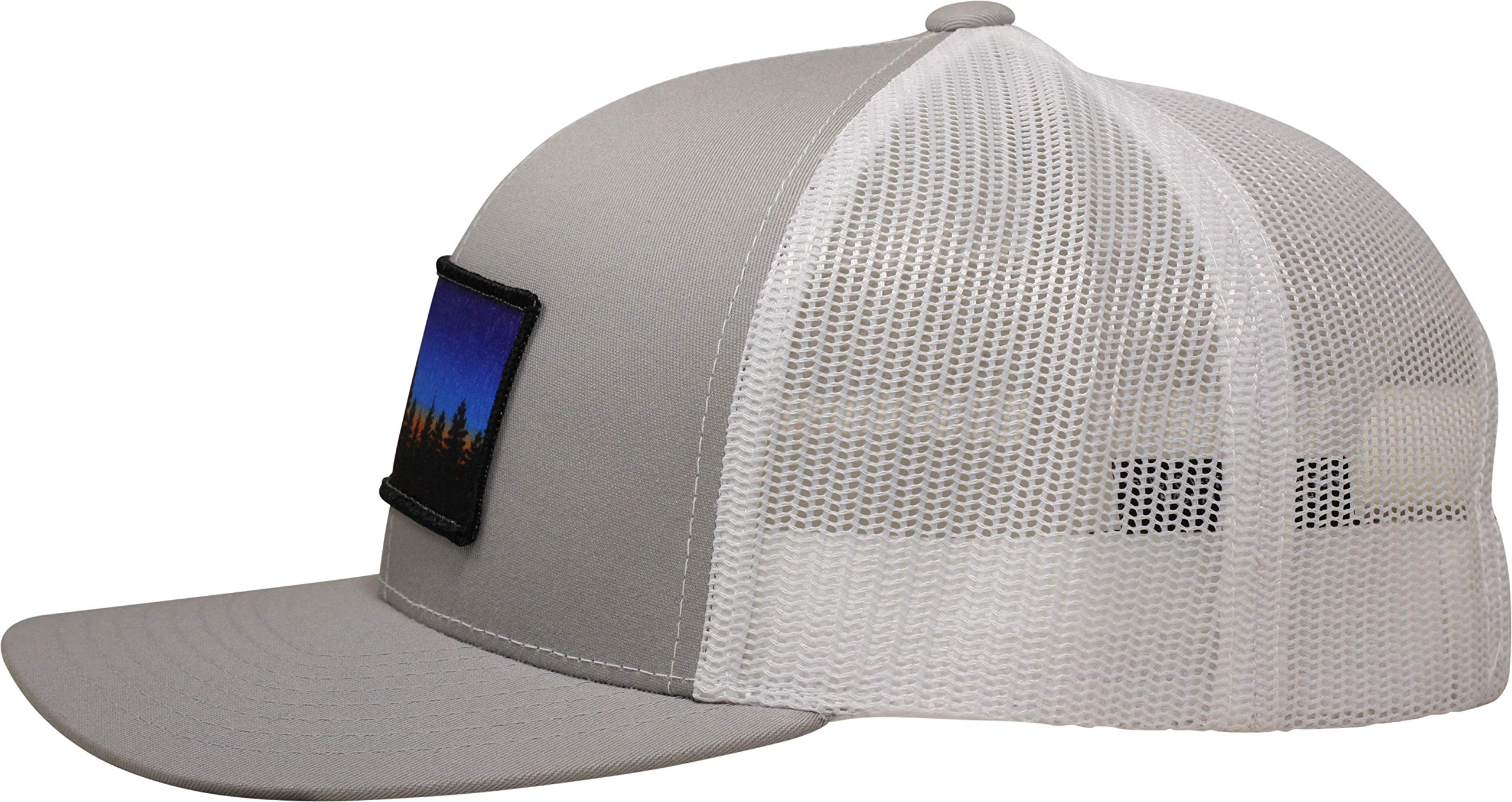 LINDO Trucker Hat Tree Line Sunset Silver White - side view