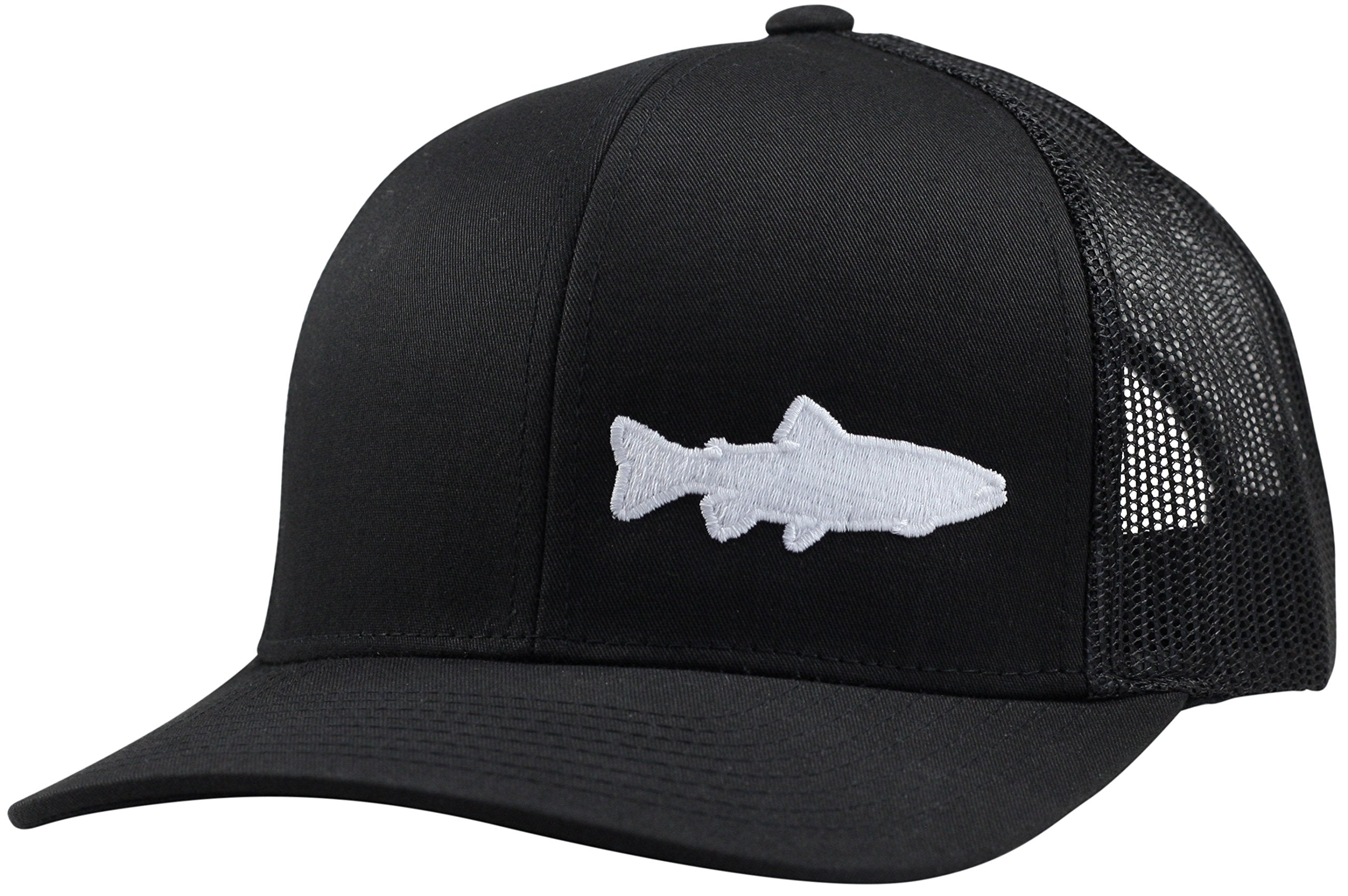 LINDO Trucker Hat Trout Fishing 2.0 Black, front view, comfortable all-day wear.