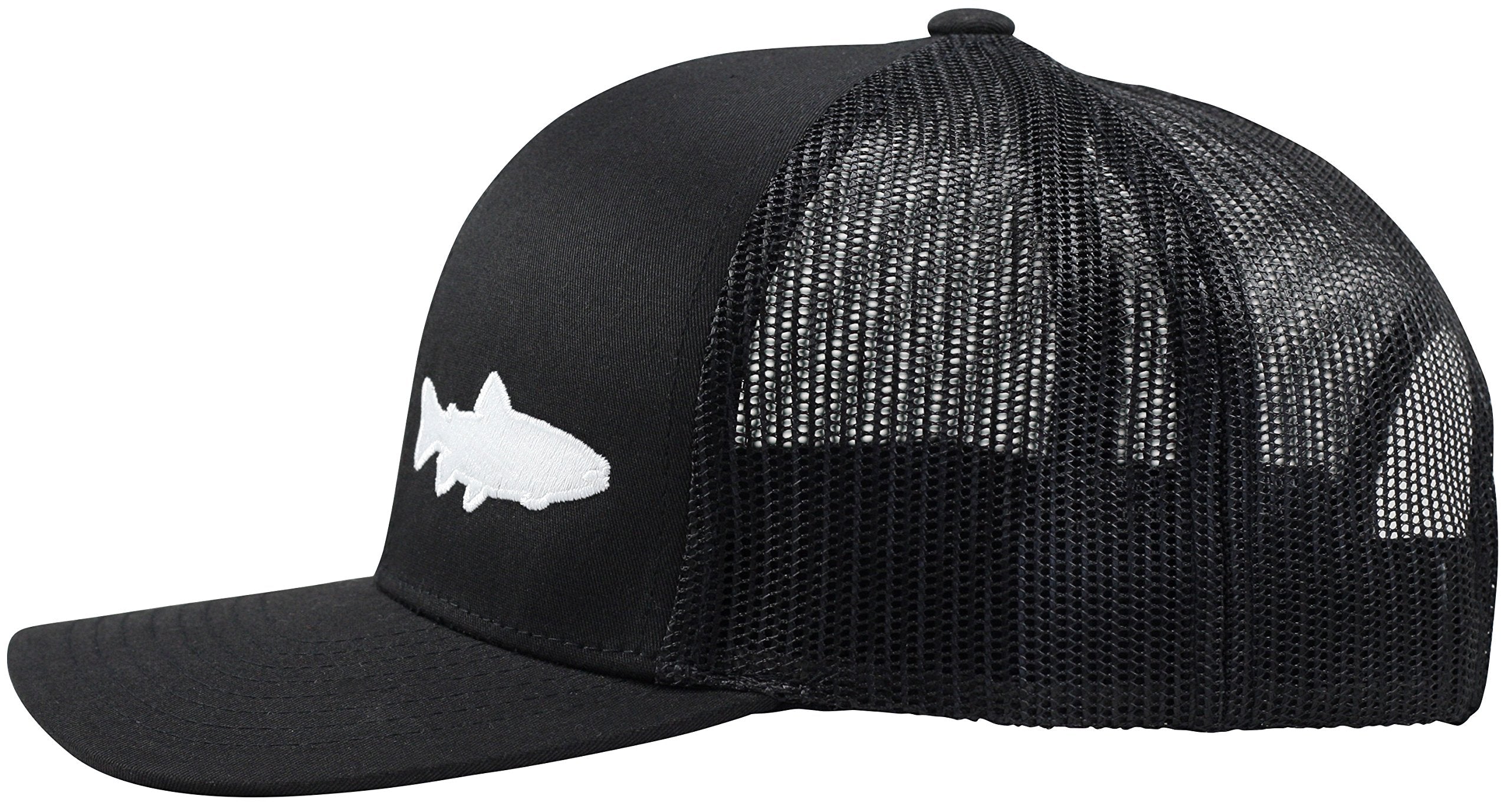 LINDO Trucker Hat Trout Fishing 2.0 Black, side view, versatile outdoor accessory.