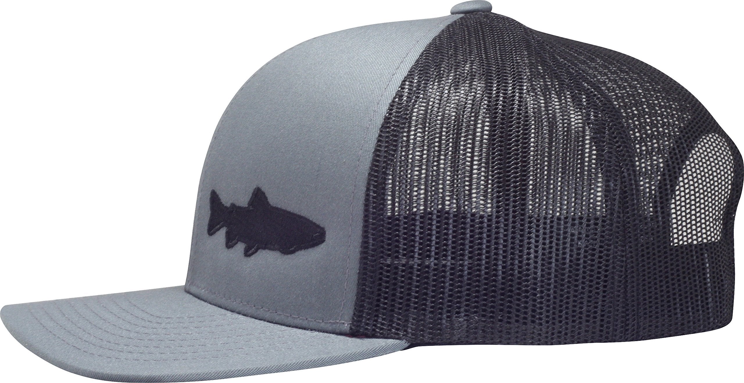 LINDO Trout Fishing 2.0 trucker hat, side view, branding-free versatility.