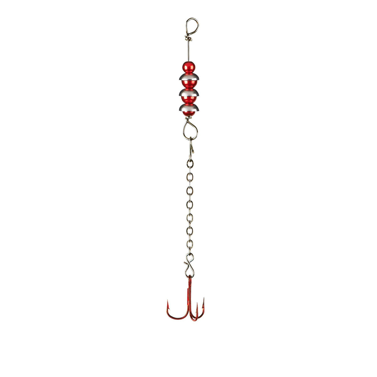 Lindy Perch Talker metallic red chrome closeup shows water displacement to attract perch