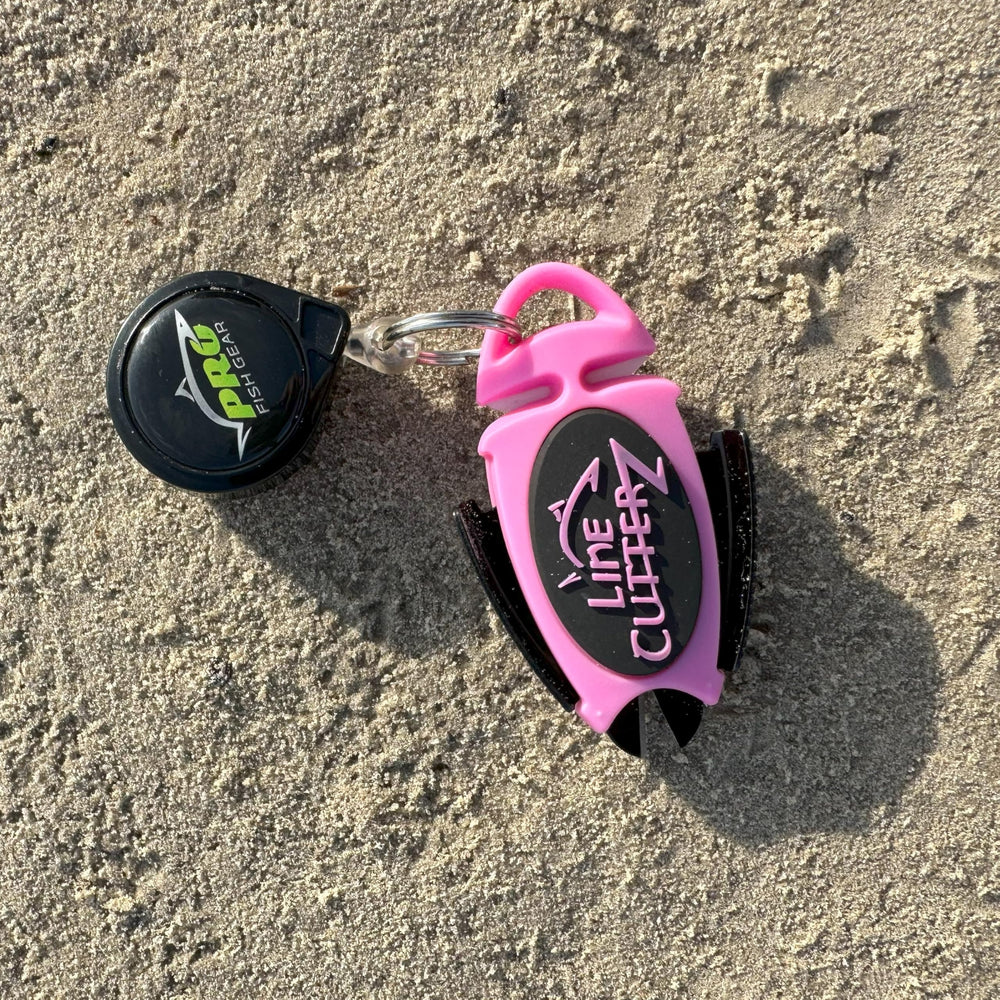 LINE CUTTERZ hook holder doubles as lanyard attachment and knot tool.