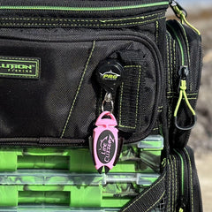 LINE CUTTERZ steel clip attaches to hat bills for quick access.
