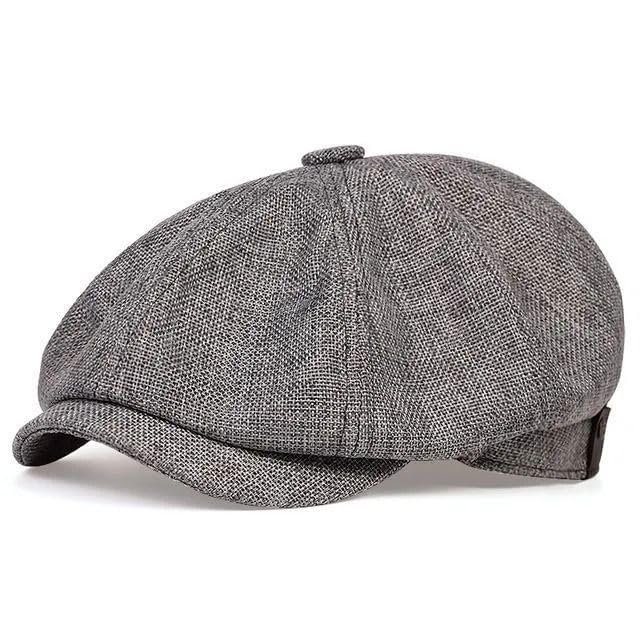 Linen men's newsboy flat cap dark gray - front view